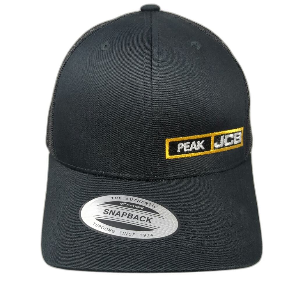 Yupoong Trucker Hat Black One Size Snapback Mesh Back Peak JCB Logo Structured
